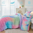 PERFEMET Rainbow Queen Girls Bedding Set, 6 Pieces Glitter Pink Green Comforter for Queen Size Bed, Colorful Tie Dye Ombre Teen Girls Bed in A Bag Comforter Set with Sheets