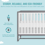Arlo 5-in-1 Convertible Crib in Steel Grey and White, JPMA Certified, 3 Mattress Height Settings, Non-Toxic Finish, Made of Sustainable and Sturdy Pinewood