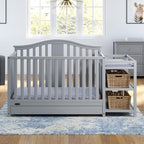 Graco Solano 4-in-1 Convertible Crib and Changer with Drawer (Pebble Gray) – Crib and Changing Table Combo with Drawer, Includes Changing Pad, Converts to Toddler Bed, Daybed and Full-Size Bed