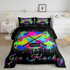 Feelyou Kids Ice Hockey Comforter Set Queen Size Gaming Sports Bedding Set for Boys Girls Teens Bedroom Decor Ice Sports Games Tie Dye Comforter Hockey Player Duvet Set with 2 Pillow Case