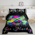Feelyou Kids Ice Hockey Comforter Set King Size Gaming Sports Bedding Set for Boys Girls Teens Bedroom Decor Ice Sports Games Tie Dye Comforter Hockey Player Duvet Set with 2 Pillow Case