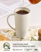 famiware Jupiter Large Coffee Mug, 20oz Coffee Mug with Lid, Ceramic Mugs Set of 4, Cup Set with Handle for Latte, Tea, Cocoa, Milk, Microwave and Dishwasher Safe, Light Green and Vanilla White