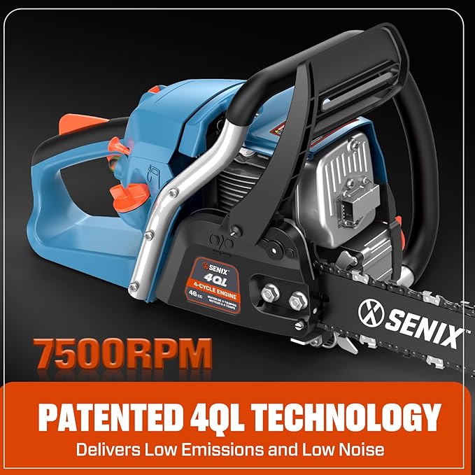 SENIX 16" Gas Chainsaw 46cc 4-Stroke Gas Powered Chainsaws, Cordless Chain Saw with Loop Handle for Wood Cutting and Tree Trimming, Low Emissions & Easy Maintenance, CS4QL-L3
