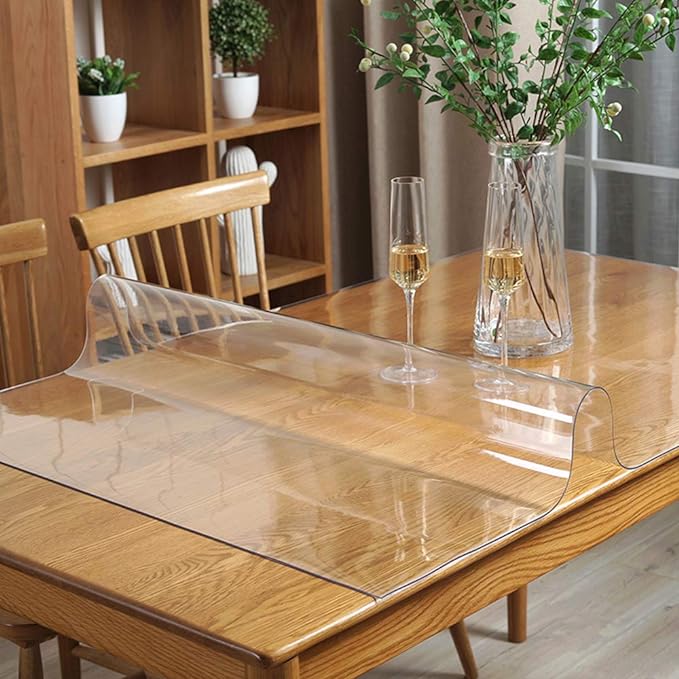 Wadrac Clear Table Protector Plastic Table Cloths PVC Night Stand Table Cover Mat Office Desk Mat Shelf Surface Protection Crystal Children Painting Cover Pad Transprent Rectangular 34x60 inch