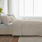 CozyLux King Size Comforter Set Beige - 3 Pieces Boho Tufted Shabby Chic Bedding Comforter Set for All Seasons, Chevron Bedding Sets with Comforter & 2 Pillow Shams