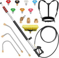 24 FT Telescoping Pressure Washer Wand - Gutter Cleaner Attachment with Power Washer Extension Wands, 7 Spray Nozzle Tips, 3 Hose Adapters, Brush and Support Belt