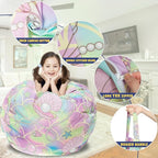 Stuffed Animal Storage Bean Bag Chair Cover, Hold Kids Plush Toys Blankets Towels Beanbag (Cover Only), Canvas Floor Circle Stuff Sit Seat Sofa with YKK Zipper, Extra Large 38", Pink Shell