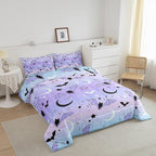 Feelyou Halloween Comforter Rainbow Comforter Set for Boys Girls Children Bat Moon Star Print Bedding Set Halloween Theme Purple Gradient Style Room Decor Queen Size Duvet Set 3Pcs