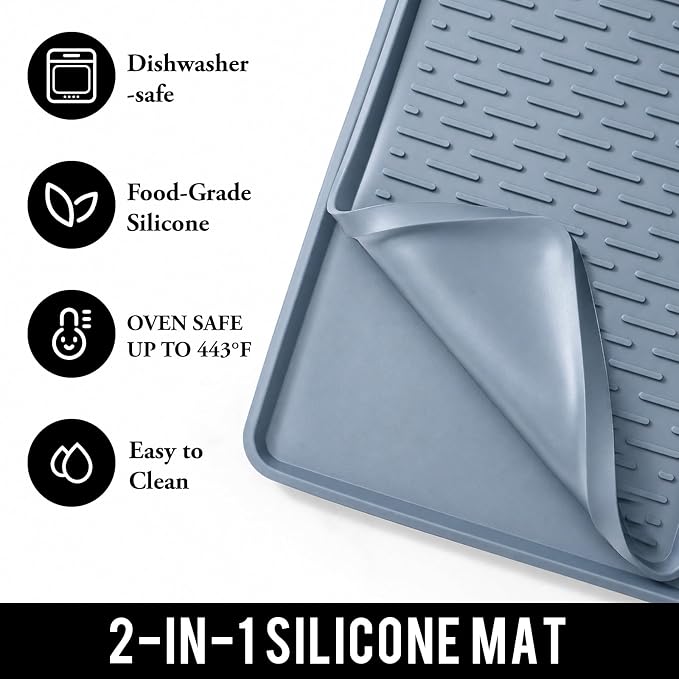 2 In 1 Extra Large 16"x24" Silicone Coffee Bar Mat Accessories Heat Resistant for espresso Machine with Detachable Dish Drying Rug Kitchen Office House Home Essentials Barista Stuff Women Gifts