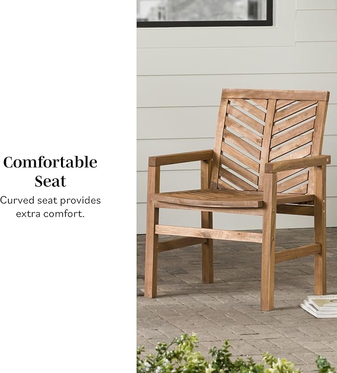 Walker Edison 2 Piece Outdoor Patio Chevron Wood Chair Set All Weather Backyard Conversation Garden Poolside Balcony, Set of 2, Brown