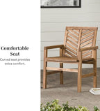 Walker Edison 2 Piece Outdoor Patio Chevron Wood Chair Set All Weather Backyard Conversation Garden Poolside Balcony, Set of 2, Dark Brown