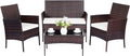 Patio Furniture Set 4 Pieces Conversation Sets Outdoor Wicker Rattan Chairs Garden Backyard Balcony Porch Poolside Loveseat with Soft Cushion and Tempered Glass Table(Brown/Beige)