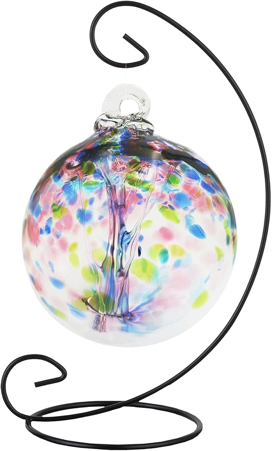 Dale Tiffany AC23211-D6 Rainbow Tree of Life Hand Blown Art Glass Ornament Witch Globe Gazing Ball, Hope, 6" Diameter with Stand