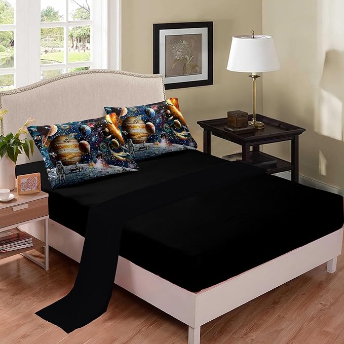 Tailor Shop 5 Pcs Outer Space Comforter Sets Queen Bed in A Bag for Teen Boys Kids,Galaxy Bedding Set with Space Sheets Fitted Bed Sheet (1 Comforter, 1 Flat Sheet, 1 Fitted Sheet, 2 Pillowcases)