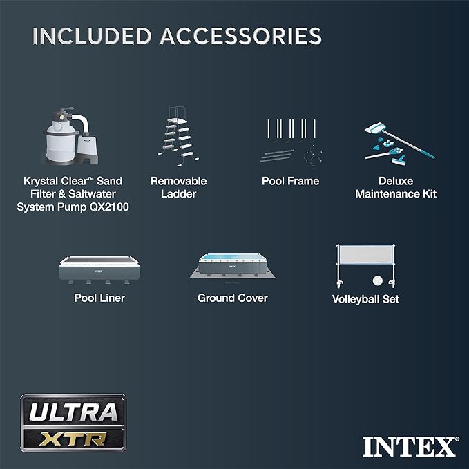 Intex 26367EH 24' x 12' x 52" Rectangular XTR Frame Swimming Pool w/ Filter Pump - Large Above Ground Backyard Rectangle Pool w/ 45-Inch Deep Water