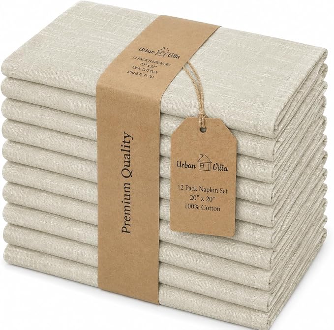 Urban Villa Cloth Napkins Cotton 20x20 (Set of 12) Beige/White