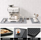 Caketime 2 In 1 Silicone Coffee Bar Mat Accessories for Keurig Coffee Maker pot with Detachable Dish Drying Rug Kitchen Counter Under Sink Drainer Necessities Rome Decor 16"x16" Light Gray