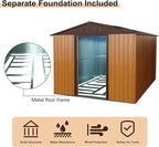 10 x 8 FT Outdoor Storage Shed, Metal Garden Shed with Floor Frame, Large Tool Shed Outdoor Storage with Lockable Sliding Doors & Air Vents, Storage House Waterproof for Backyard, Lawn, Coffee