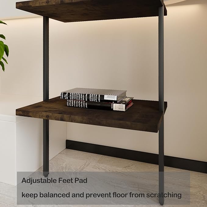 Ladder Shelf 5 Tiers Metal Industrial Bookshelf,Rustic Brown Wood Tall Open Storage Rack and Display Shelves,Wall Mount Wide Book Case for Home Office Bedroom,Small
