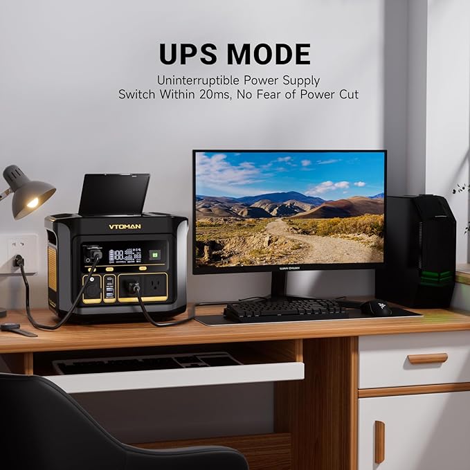 VTOMAN FlashSpeed 600 Portable Power Station 600W (1200W Peak) - 499Wh Solar Generator with LiFePO4 Battery Pack, 100W USB-C/110V AC, 60 Min Fast Charging 0-80% for Camping, Fishing, Blackout, RVs