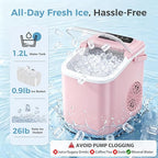 Countertop Ice Maker, Portable Ice Machine with Carry Handle Basket and Scoop, 9 Bullet Cubes Ready in 6 Mins, 26lbs Daily, Self-Cleaning for Home, Kitchen, Camping, RV