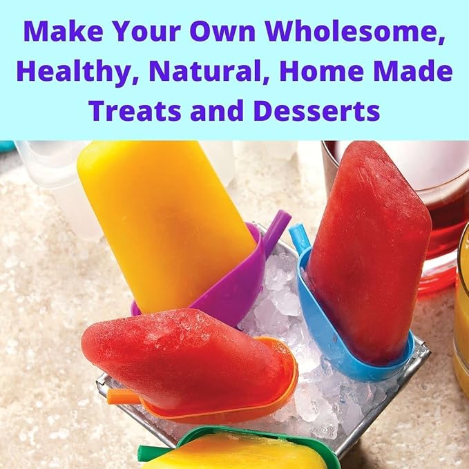 8 pack - Frozen Ice Popsicle Mold Set with Slurping Straw Drip Guard - For Frozen Homemade Treats - Frozen Yogurt, Ice Cream, Novelties Assort. Colors - BPA Free - Dish washing Safe
