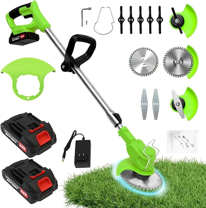 ALSO GO Electric Weed Wacker Grass Trimmer, 3 in 1 Weed Eater Battery Powered, Cordless Trimmer with 2pcs 24V Batteries, Stringless Lightweight Lawn Edger Brush Cutter for Lawn Garden Yard