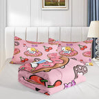 Kawaii Cat Comforter Twin Size,Doughnut Cherry Cat Comforter Set for Kids Teens Girls,3Pcs Bedding Set Printed Comforter with 2 Pillowcases,Soft and Lightweight(Pink，Twin Size)
