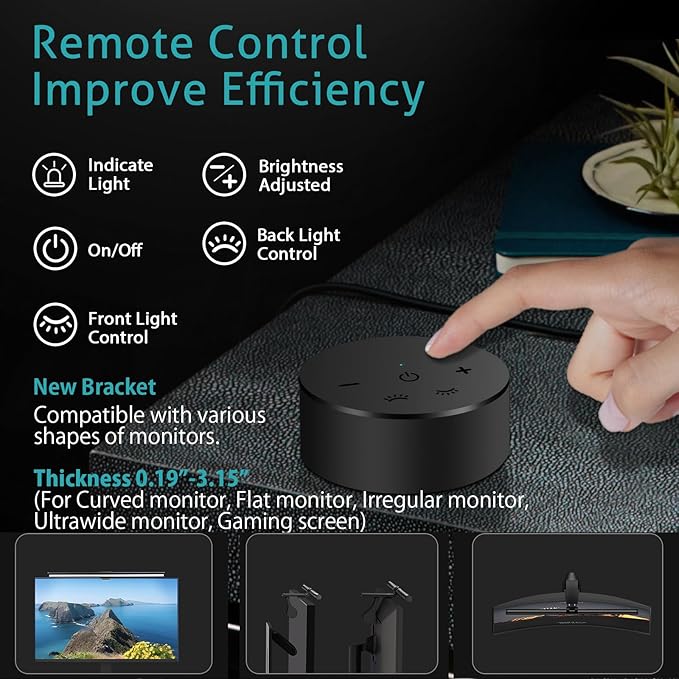 OOWOLF 20.1" Monitor Light Bar with Remote Control, with Backlight, CRI≥98 Dimmable Desk Lamp 3 Color LED Monitor Light Bar, Neutralize Blue-ray Computer Monitor Lamp for Eyes-Care, E-Reading