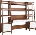 Modway Bixby 3-Piece Home Office Desk and Bookshelf Display Case in Walnut White