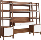 Modway Bixby 3-Piece Home Office Desk and Bookshelf Display Case in Walnut White
