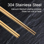 Stainless Steel Chopsticks Reusable Multicolor Lightweight 304 Metal Chopsticks Dishwasher Safe - 5 Pairs (Rose Gold)