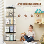 Rotating Bookshelf, 4 Tier Spinning Bookshelf Tower, 360° Display Unique Round Bookcase, Floor Standing Corner Revolving Bookshelf Storage Organizer for Small Spaces, Home Study Office, Black
