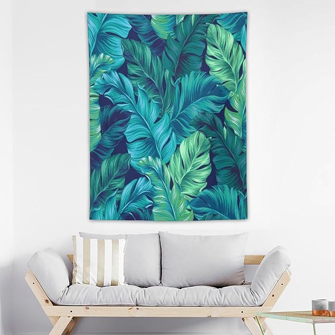 ICMOLYYENLO Tropical Green Plant Tapestry, Green Palm Leaves Natural Landscape Print Wall Tapestry for Bedroom Living Room Dormitory 60x80 Inch