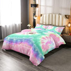 Erosebridal Kids Tie Dye Comforter Set, Bohemian Psychedelic Duvet Sets Full Size for Girls Boys Teens Women Bedroom, Boho Gypsy Spiral Bedding Set Watercolor Trippy Duvet Insert, Pink Teal Blue