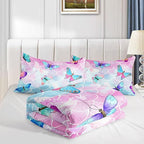 Datura home Kids Comforter Set Mermaid Scale Butterfly Printed Pattern Bedding Set with 1 Comforter and 2 Pillowcases for Girls Boys Bedroom All Season(Mermaid Twin)