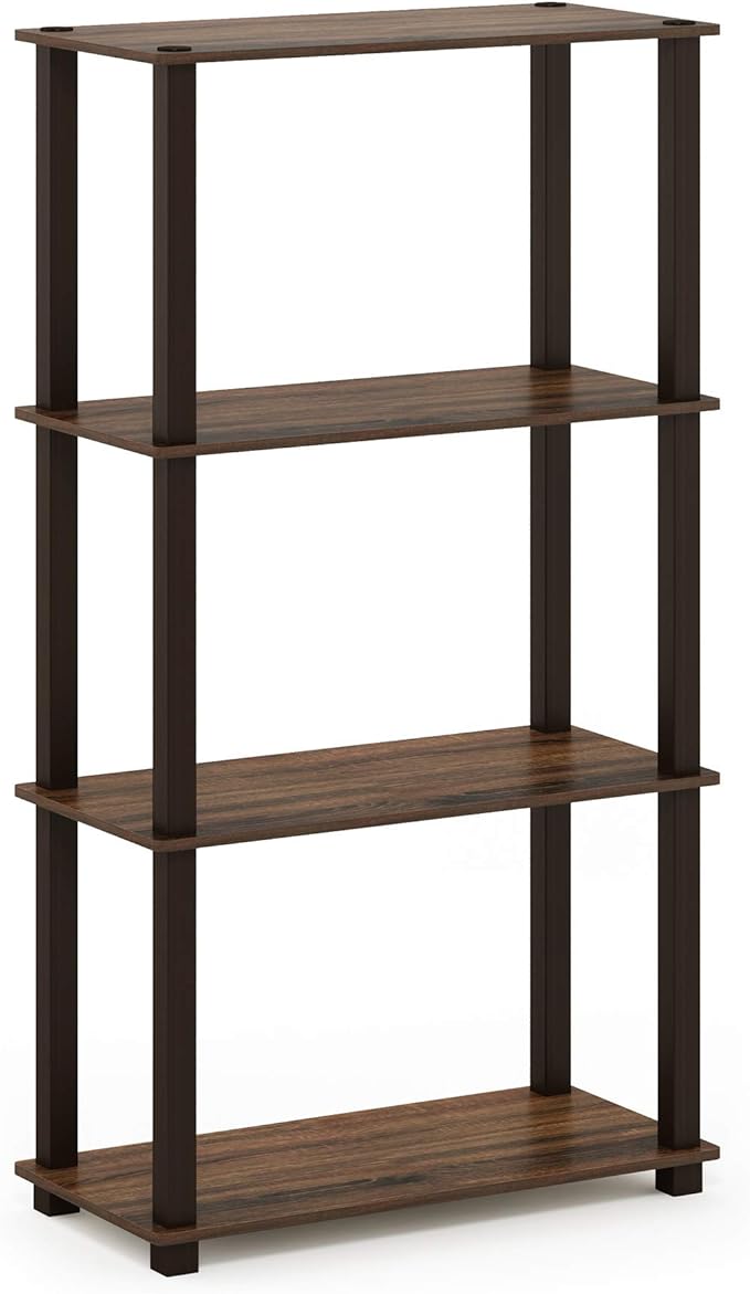 Furinno Turn-N-Tube 4-Tier Multipurpose Shelf Display Rack, Square Tube, Walnut/Brown