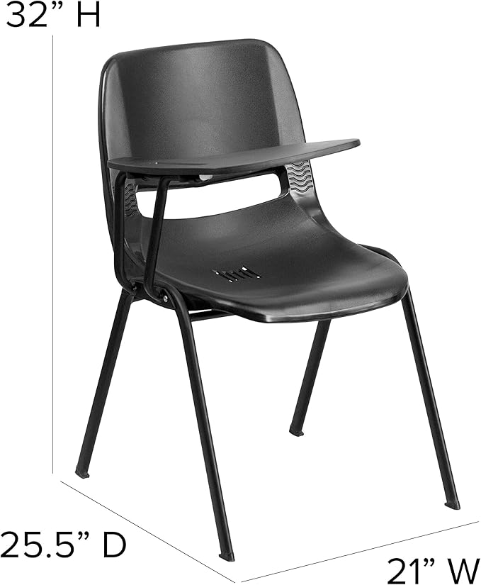 Flash Furniture HERCULES Black Ergonomic Shell Chair with Right Handed Flip-Up Tablet Arm