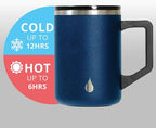 Elemental Insulated Coffee Mug - Triple-Wall Stainless Steel Summit Travel Cup for Hot and Cold Drinks - Thermal Coffee Mug with Lid and Handle for Camping, Office & Travel 16oz - Navy Blue