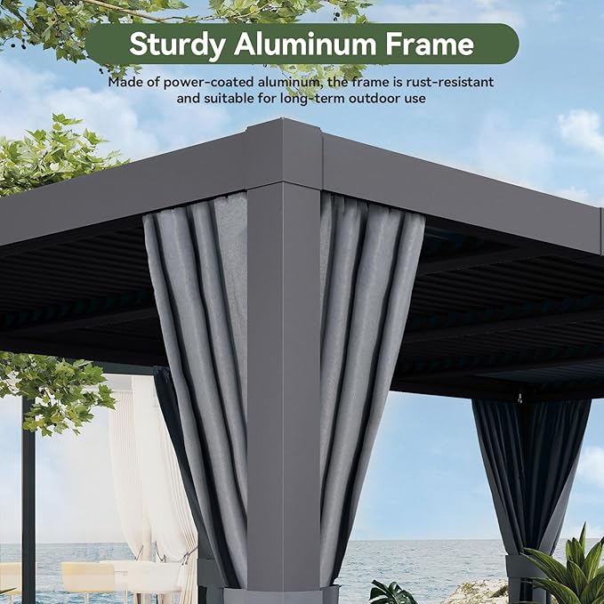 Aoxun Louvered Pergola 10' x 12' Outdoor Aluminum Pergola with Adjustable Top for Decks, Gardens and Backyards, Gray