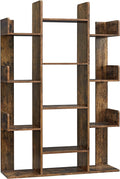 VASAGLE Bookshelf, Tree-Shaped Bookcase with 13 Storage Shelves, Rounded Corners, 9.8”D x 33.9”W x 55.1”H, Rustic Brown ULBC67BXV1