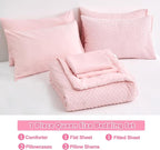 Queen Size Tufted Kids Comforter Set 7 Piece Pink Jacquard Tufts Embroidery Bedding Set for Boys Girls Bed in A Bag Quilt with 1 Comforter, 1 Flat Sheet, 1 Fitted Sheet, 2 Pillowcase and 2 Pillow Sham