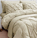 LANE LINEN Split King Size Bedding Comforter Set, Soft 8 Piece Split King Bed in a Bag with 1 King Size Comforter, 1 King Size Flat Sheet, 2 Twin XL Fitted Sheets, 2 Pillowcases & 2 Shams - Linen