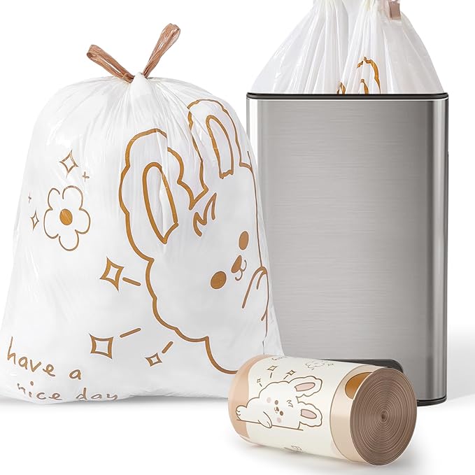 13 Gallon Trash Bags with Cute Rabbit Printed & Drawstring, Tear-Resistant Tall Kitchen Garbage Bags, Heavy-Duty Large Trash Can Liners for Home/Office, 25 Counts