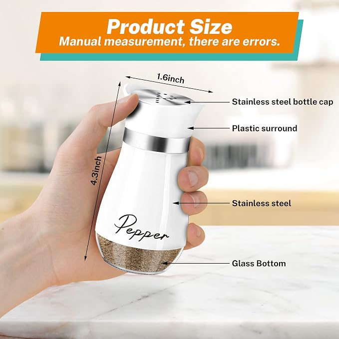 Salt and Pepper Shakers - 4 oz White Glass Set with Stainless Steel Lids | Refillable Glass Shakers with Stainless Steel Lids for Cooking, Dining, RV Trips, Camping and BBQs; 4 oz Capacity Each.