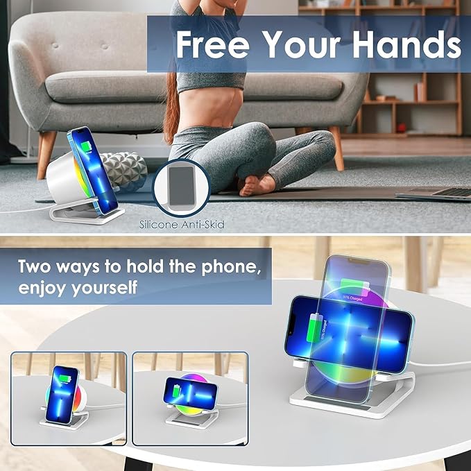 15 W Wireless Charger with Bluetooth Speaker and Night Light Induction Wireless Chargers with 5 RGB Light Modes Touch Dimmable Bedside Lamp Gifts for Women and Men