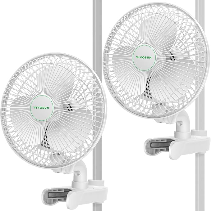 VIVOSUN AeroWave A6 Grow Tent Clip Fan, Patented Portable Auto Oscillating Fan 6" with 2-Speed, Strong Airflow but Low Noise, and Fully-Adjustable Tilt for Hydroponic Ventilation, White, 2-Pack