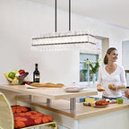 Modern Black Rectangle Water Ripple Glass Chandelier 6 Lights for Dining Room Kitchen Island Bar Living Room UL Listed L39.4 in