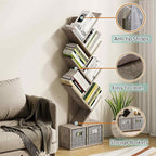 Vagusicc 6 Tier Tree Bookshelf - Retro Shelf Floor Standing Bookcase with Baskets, Tall Wood Book Storage Rack for Books/CDs, Tree Utility Book Organizer Shelves for Living Room, Home Office, Bedroom