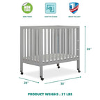 Jett Non-Full Size Folding Convertible Crib, Lightweight Portable Crib, Three Adjustable Mattress Height Settings, Easy to Fold Travel Crib, 1.5” Mattress Pad Included